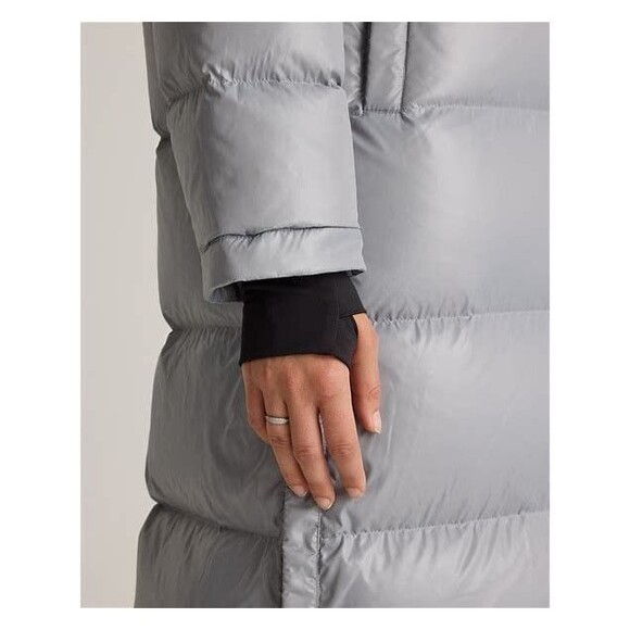QUINCE Responsible Down Quilted Puffer Hooded Long Jacket FEATHER GRAY SZ L NWT - Picture 3 of 10